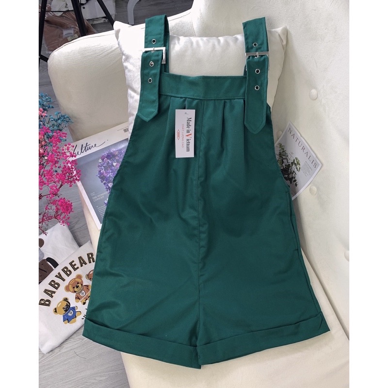 Quần Yếm Nữ Dáng Xuông Ulzzang🌸 Yếm Kaki Đùi Lửng Form Rộng Unisex Có 2 Túi Trước 2 Màu Đen Trắng