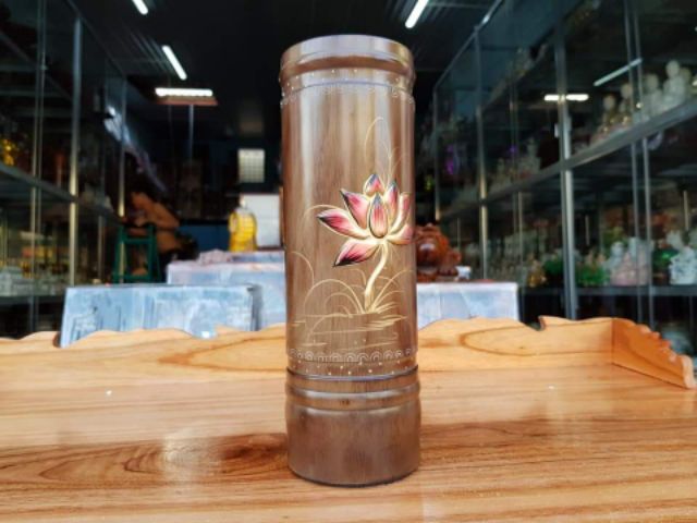 Ống nhang gỗ tràm bông vàng cẩn cao 23 cm