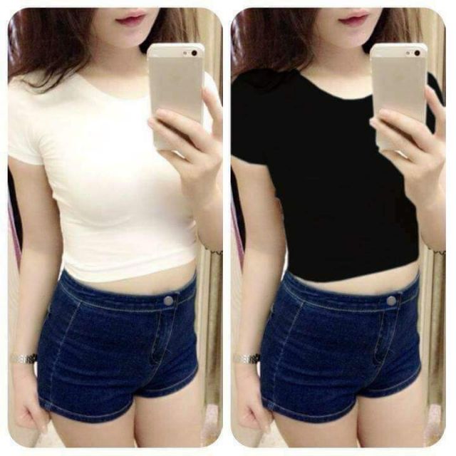 Áo croptop trơn cổ tròn