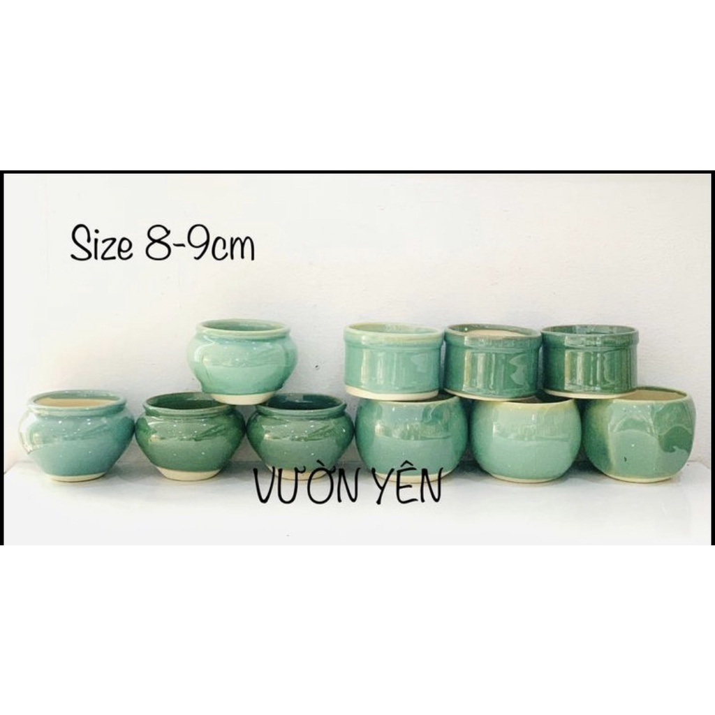 Chậu gốm sứ tráng men kích thước 8-9 cm