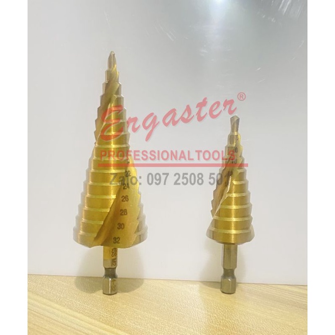 Mũi khoan tháp rãnh xoắn GCr15 chuôi lục giác.