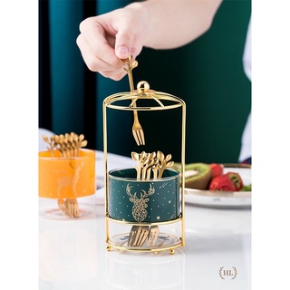 Set 6 nĩa kèm giỏ tt xanh cổ vịt cao cấp | lẵng tt xanh cao cấp kèm 6 nĩa inox/lãng đưngh thìa rĩa
