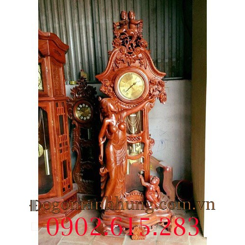 Đồng hồ cô tiên cao 2m4, đồng hồ đứng gỗ gõ đỏ mẫu thiên thần hàng gỗ cao cấp
