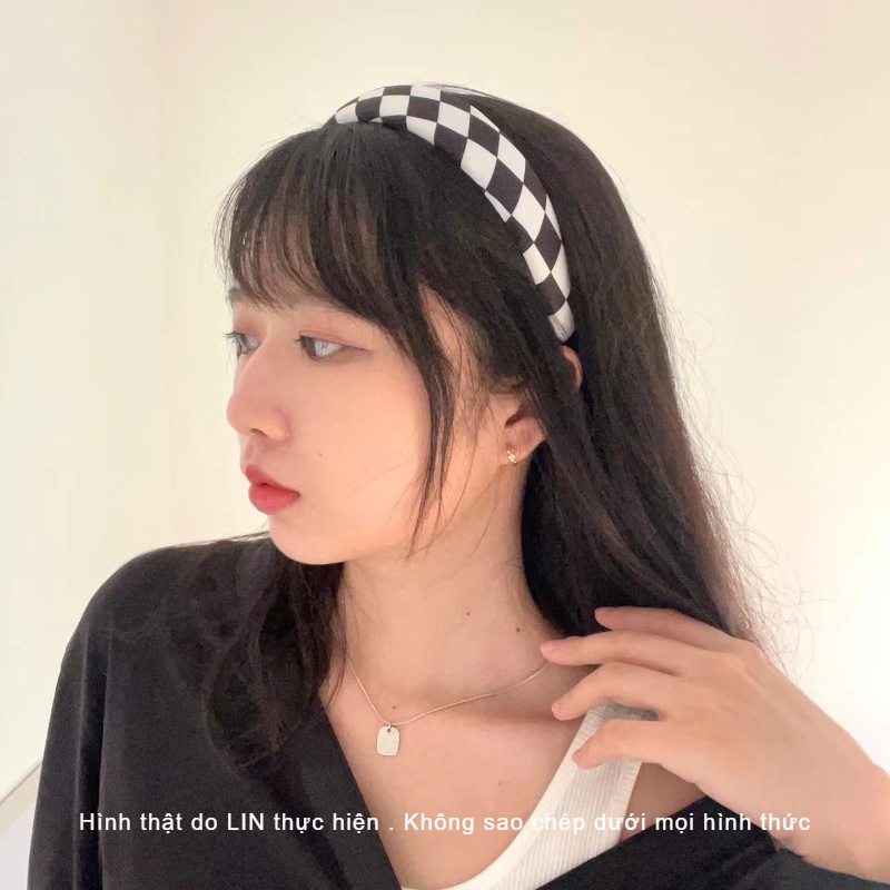 Scrunchies Cột Tóc Băng Đô Vải Caro LIN Phong Cách Hàn Quốc