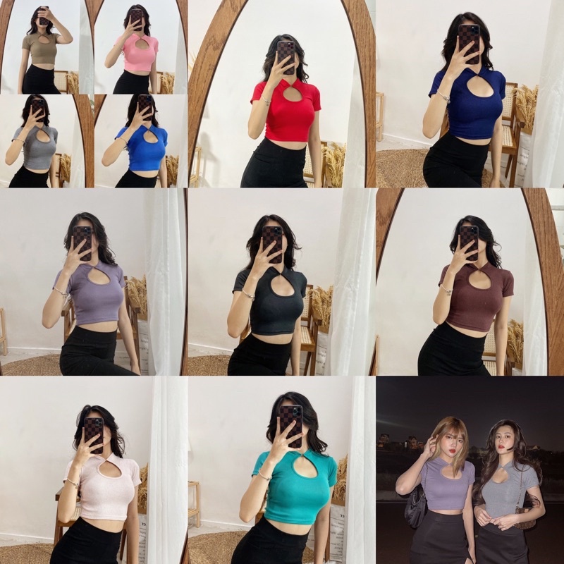 Áo Croptop Cổ Tàu Tay Ngắn [ ẢNH THẬT 100% ]