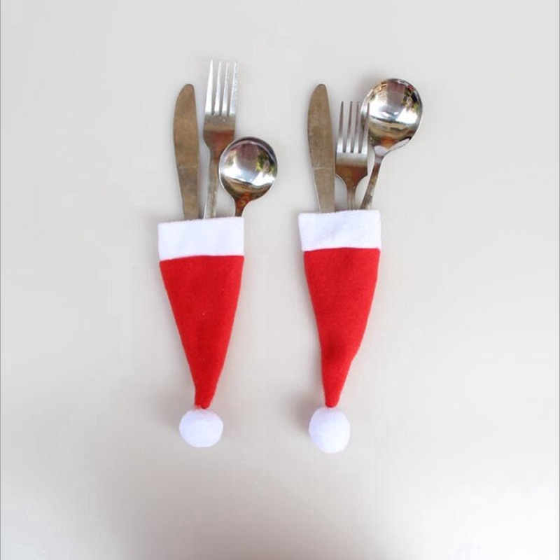 5pcs Merry Christmas Christmas Small Hat Party Dinner Knife and Fork Set Pocket Cover Home Decor