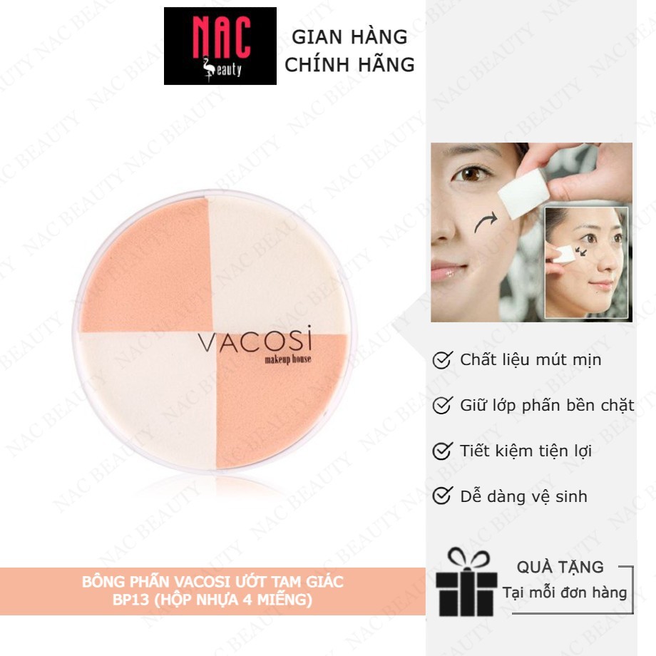 Bông Phấn Vacosi Ướt Tam Giác BP13 (Hộp nhựa 4 miếng)