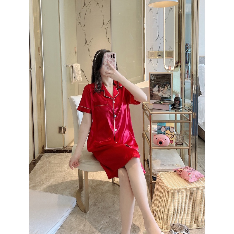 Đầm Ngủ Lụa Satin Phong Cách Hàn Quốc Quyến Rũ Cho Nữ Size M-2Xl