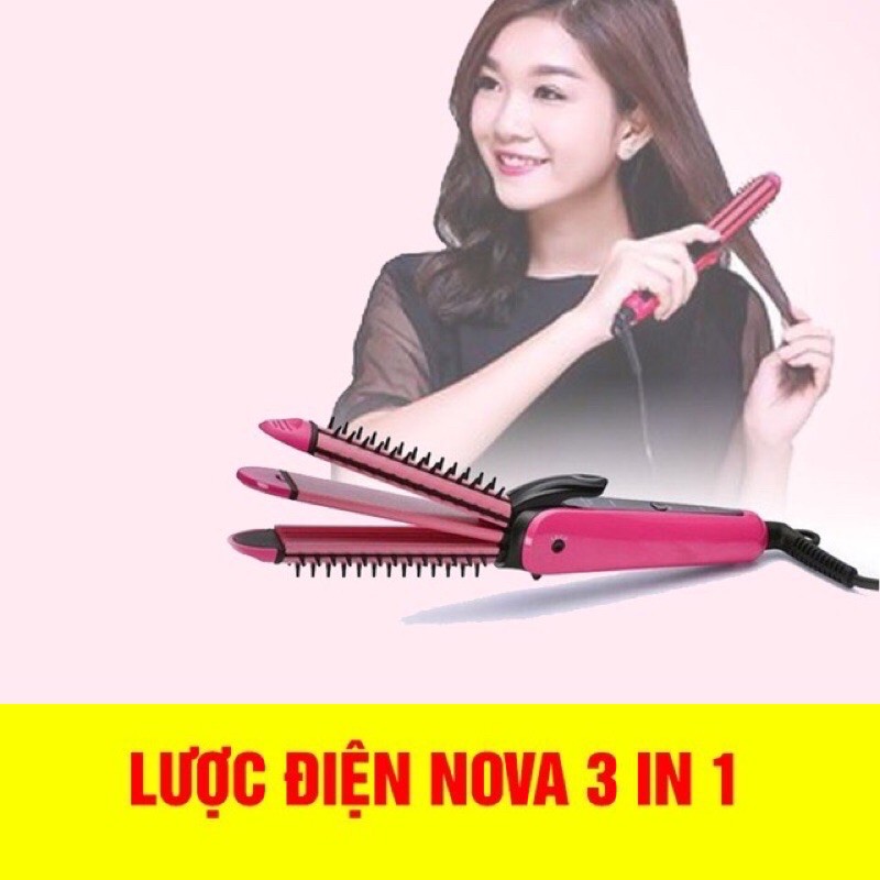 máy ép duỗi uốn tóc gợn sóng nova 3 in 1 đa năng- Lược điện nova