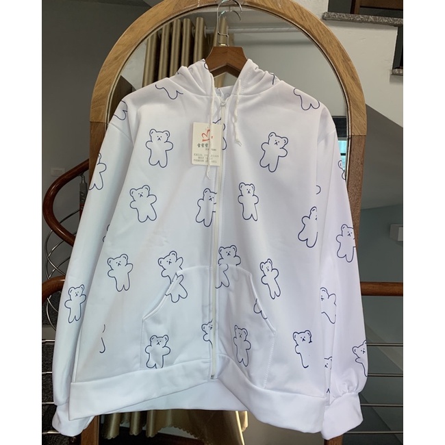 Áo Khoác, Áo Hoodie Nữ Gấu Trắng Form Rộng Chất Nỉ Khoá kéo kèm mũ | BigBuy360 - bigbuy360.vn