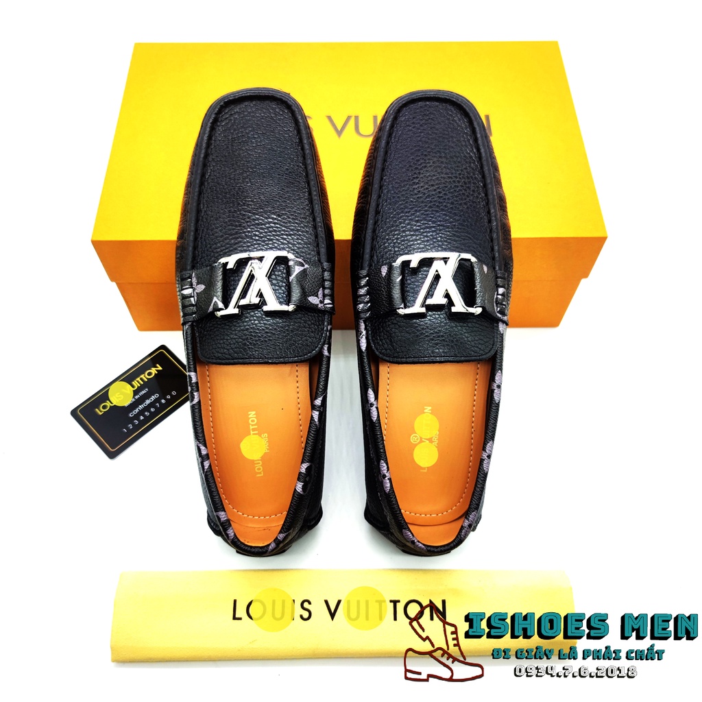 Giày Lười Moca LV Nam Cao Cấp Hoa Viền Thời Trang Da Bò xịn Chuẩn form Full Box Bảo Hành 1 năm