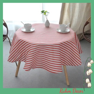 Khăn phủ bàn vải bố linen trang trí nhà cửa cực đẹp, giá tốt - họa tiết Sọc đỏ trắng - KB-I08