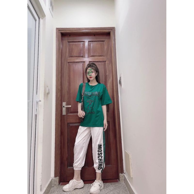 S577 Set Thể Thao mặc nhà, Áo thun dáng suông in họa tiết nổi phối quần ống bom chạy viền sọc in chữ | BigBuy360 - bigbuy360.vn