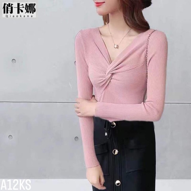 💋FREESIZE💋 Áo len xoắn ngực sẵn hàng tại shop Len qc l1 sai e hoàn tiền nhé Sỉ 120k