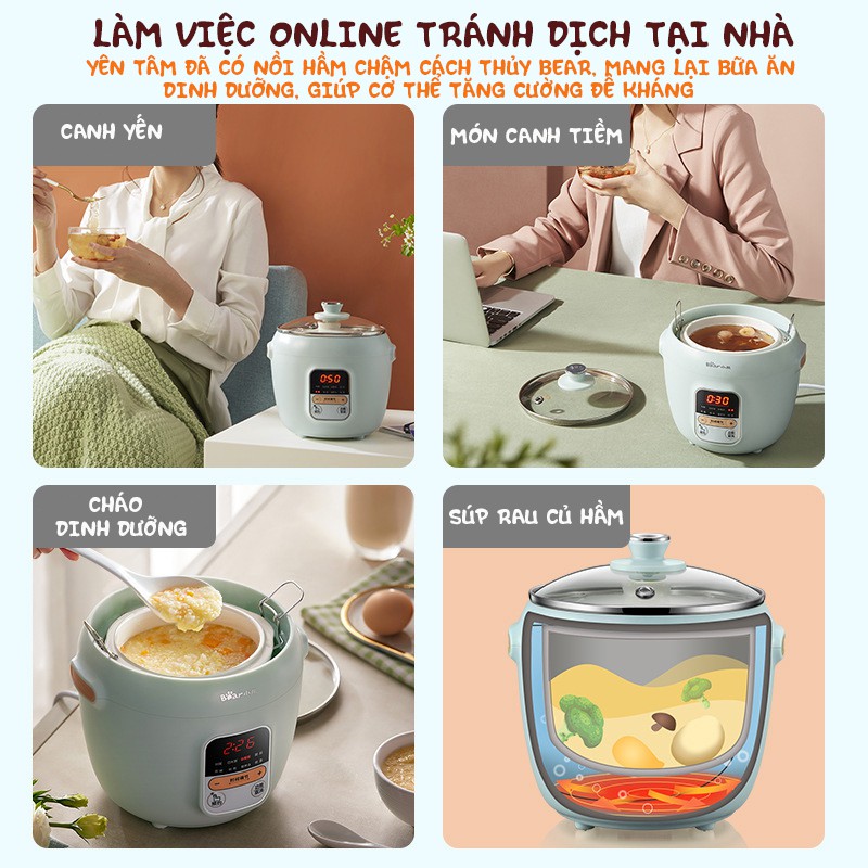 Nồi nấu cháo ninh hầm cách thuỷ hãng BEAR DDZC10F1 1 lít (bảo hành 12 tháng)