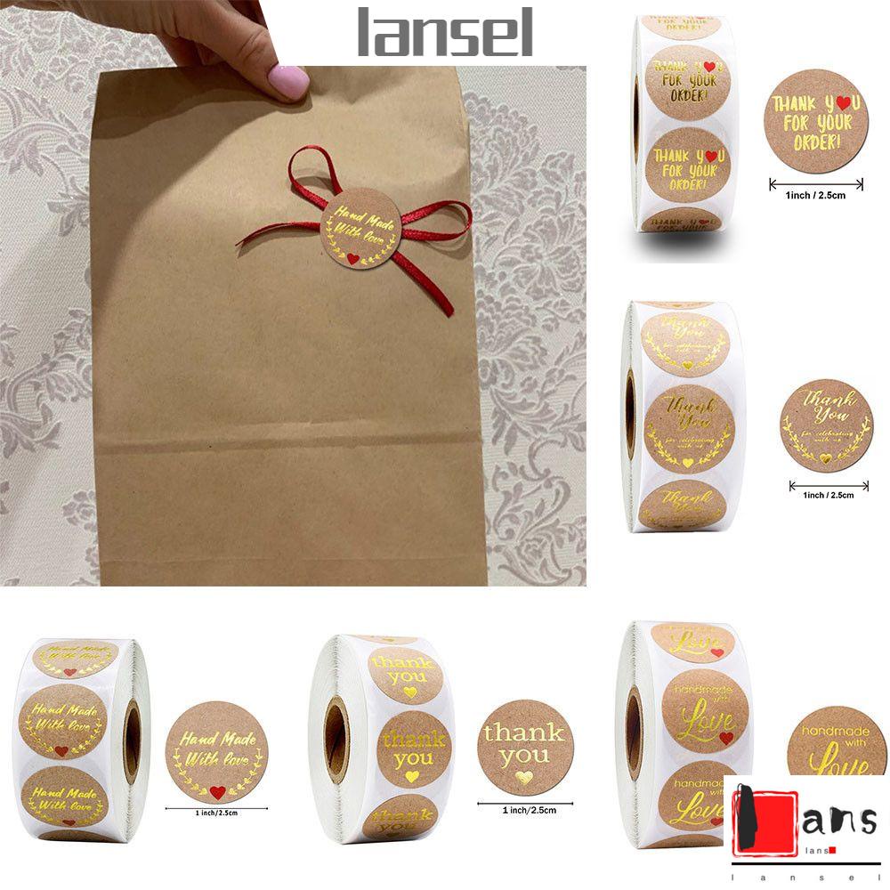 Set 500 Nhãn Dán Giấy Kraft Hình Tròn In Chữ Thank You Phong Cách Vintage Dùng Trang Trí Gói Quà/ Sổ Tay