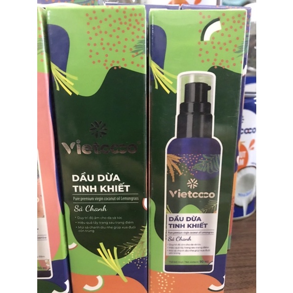 Dầu dừa Vietcoco tinh khiết mỹ phẩm Hương Sả Chanh/ Nhài chai xịt 90ml