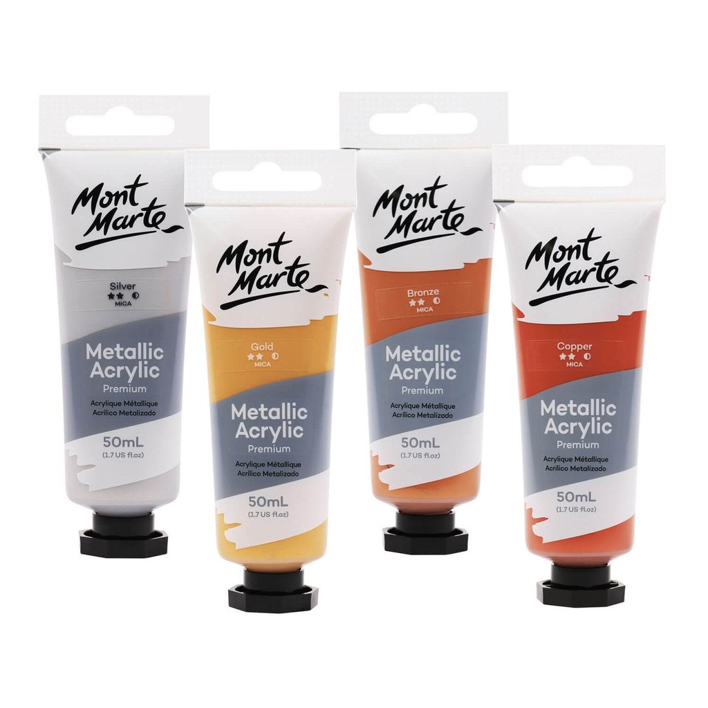 [Tuýp lẻ] Màu Nhũ Metallic Acrylic Mont Marte 50ml - Silver/ Gold/ Bronze/ Copper