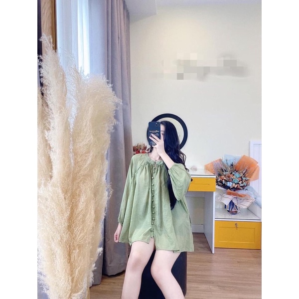 Áo Sơ Mi Xanh Cốm Cúc Bọc | BigBuy360 - bigbuy360.vn