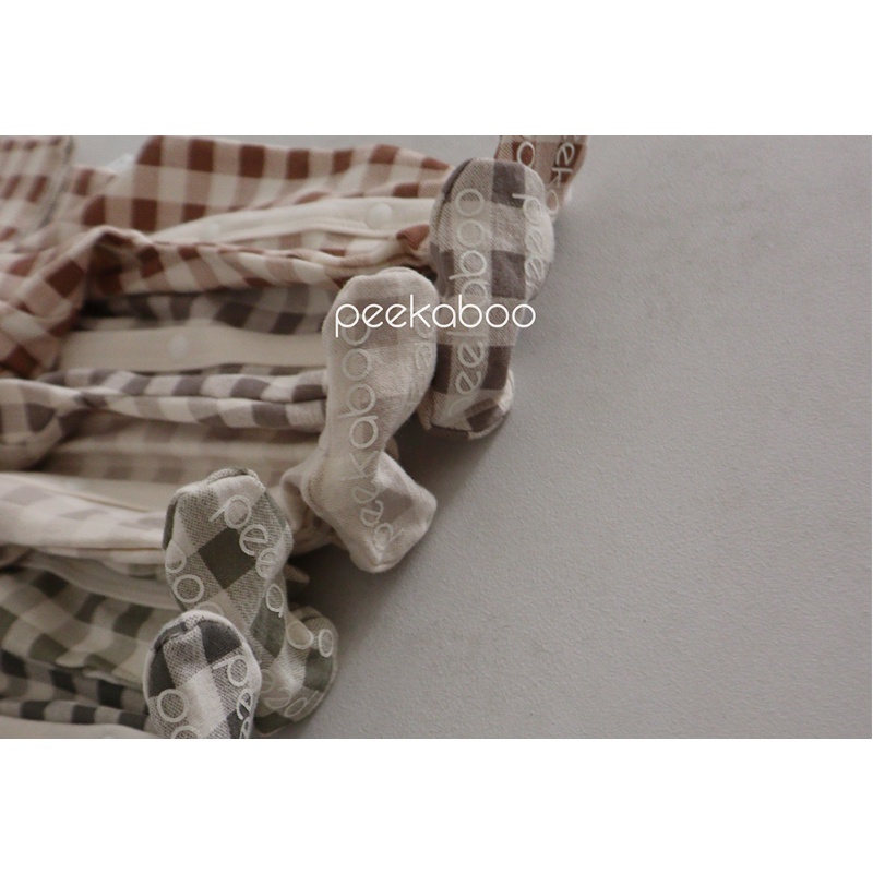 (Chính hãng) Bộ jumpsuit vạt chéo kẻ dài tay liền bàn Cony 2022 co giãn PEEKABOO made in Korea thời trang trẻ em cho bé