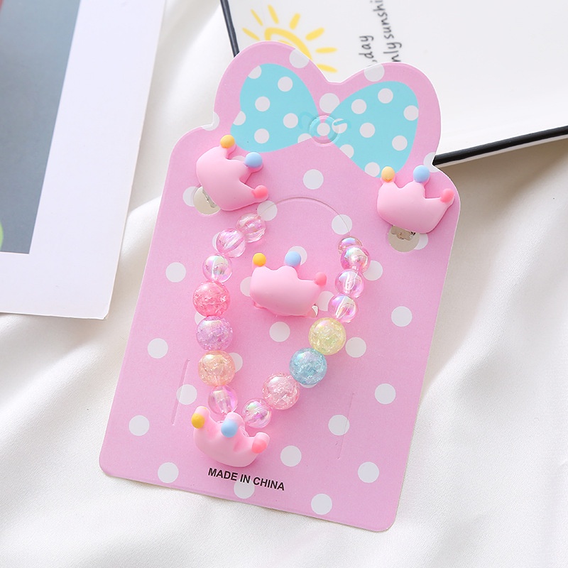 Bộ 4 Khuyên Tai / Vòng Tay / Nhẫn / Vòng Tay Hình Công Chúa Elsa / Nàng Tiên Cá Hoạt Hình Cho Bé