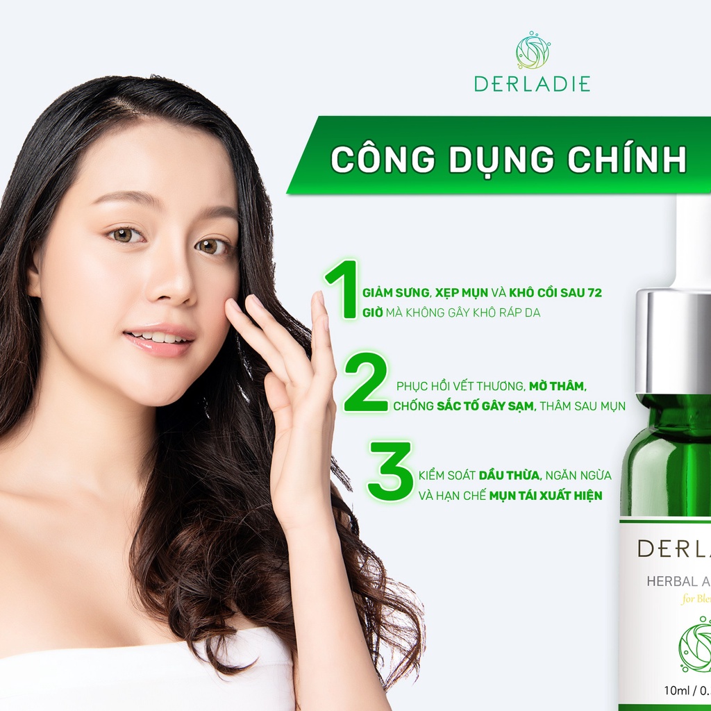 Bộ Đôi Chấm Mụn Tràm Trà Derladie Herbal Ampoule For Blemish 10ml, Tẩy Trang Vegan Derladie 50ml