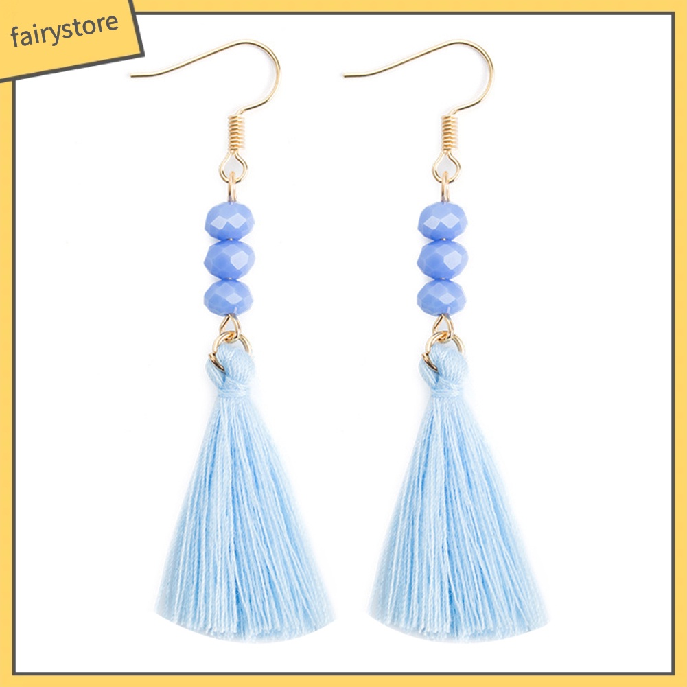 Bông tai tua rua đính hạt nhựa phong cách boho