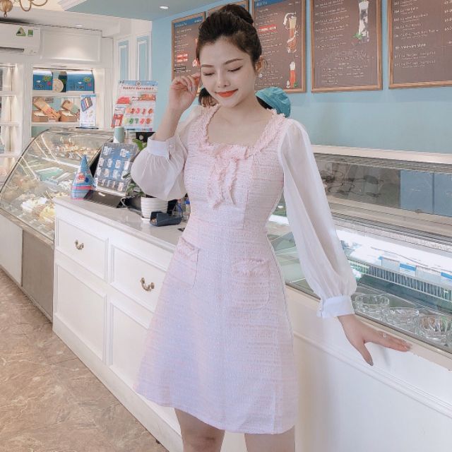 Váy dạ xòe tiểu thư hồng A1400 | BigBuy360 - bigbuy360.vn