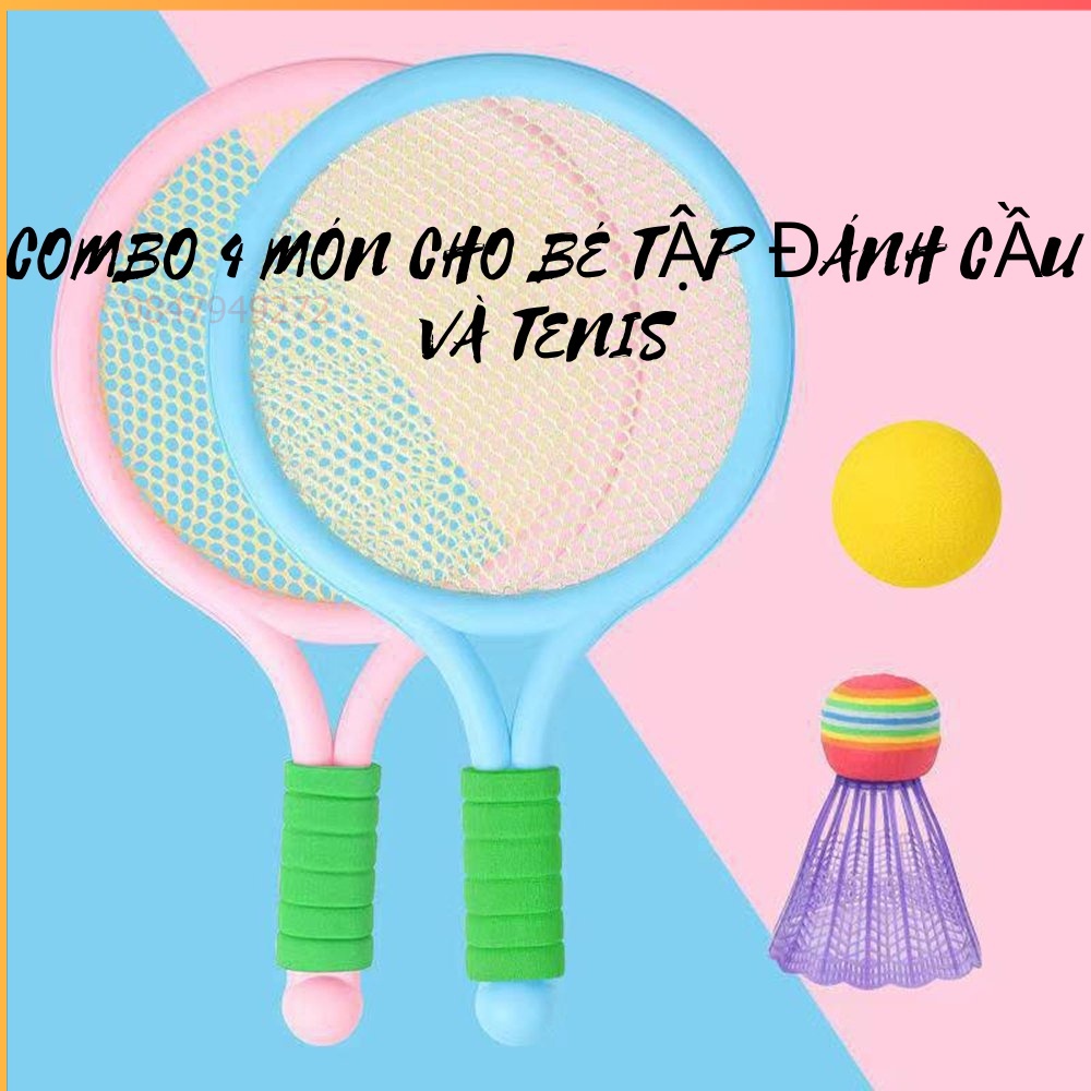 Bộ Vợt đánh cầu lông, đánh tenis vận động cho bé kèm bóng, phát triển sức khoẻ, ABS không độc hại, an toàn.