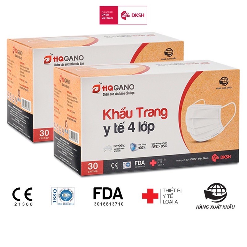 Combo 2 Hộp khẩu trang y tế quai thun 4 lớp HQGANO  kháng khuẩn,xuất khẩu, không mùi,mềm mại