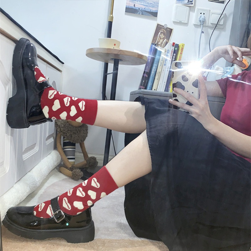 Youyo Vớ Cotton Thoáng Khí In Họa Tiết Trái Tim Phong Cách Harajuku Nhật Bản Mới Lạ M