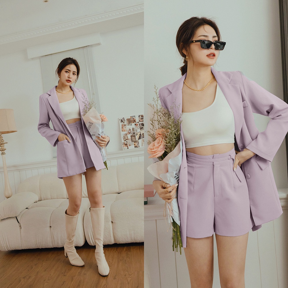 Áo blazer vạt chéo lưng có đệm vai  nữ Air Space Lady 2211826001