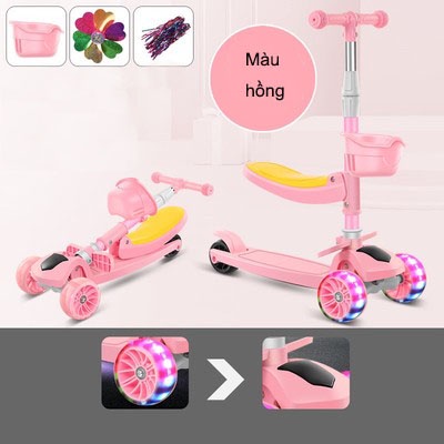 Xe trượt scooter đa năng phát sáng cho bé từ 2 đến 8 tuổi - Xe thăng bằng bánh có Đèn Led 3 in 1 Chịu Lực 90KG