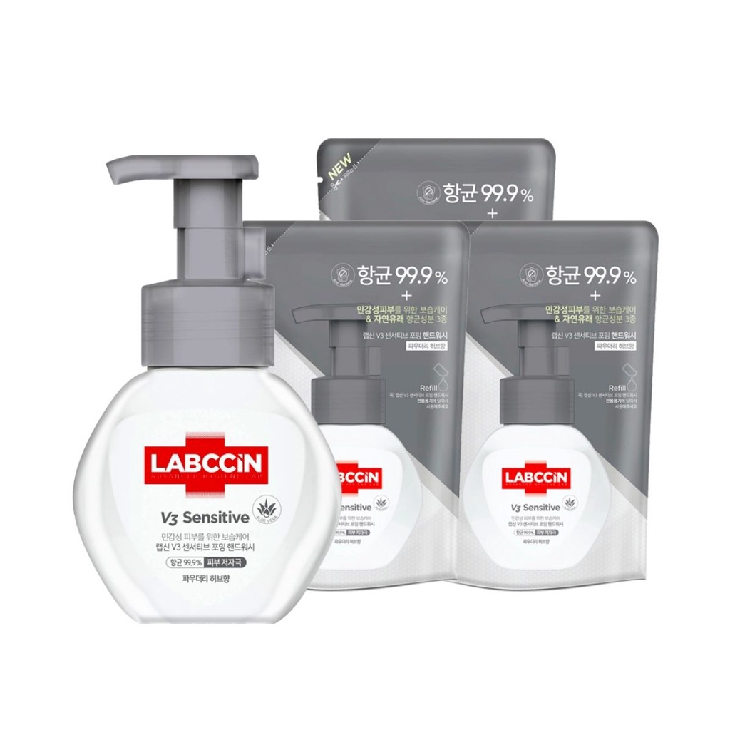 Nước rửa tay cho da nhạy cảm LABCCiN V3 Sensitive Foaming hương thảo mộc, tăng cường độ ẩm (Chai 250ml - Túi 200ml)