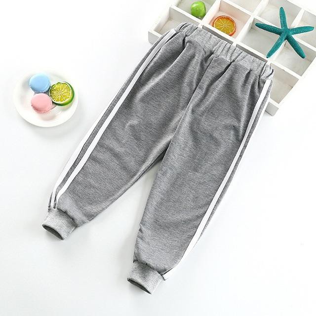 [XẢ KHO] QUẦN THỂ THAO 2 SỌC UNISEX CHẤT NỈ DA CÁ CHO BÉ TRAI VÀ GÁI 8-18KG