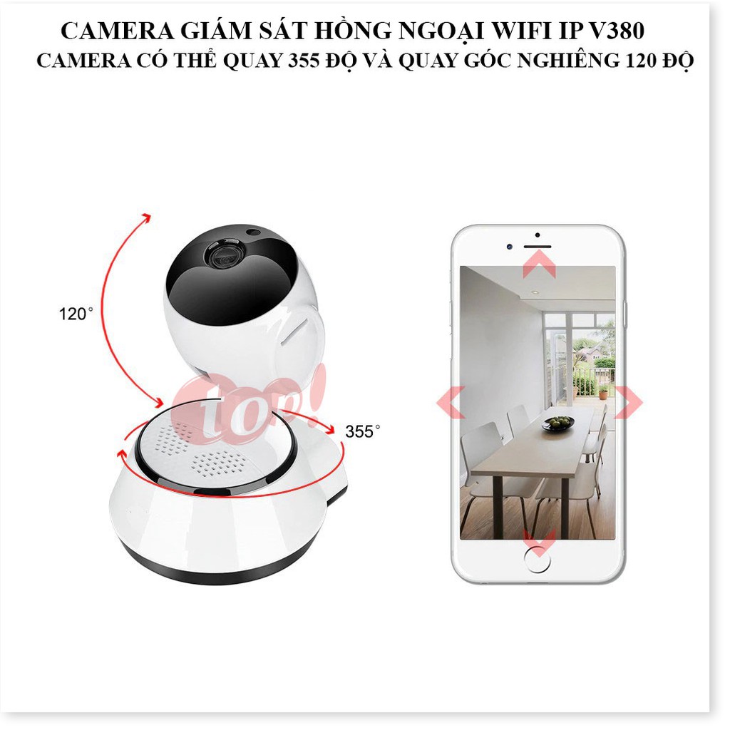 Camera Wifi Ip V380 ✔Chính Hãng✔️ Kết nối không dây qua điện thoại, Đàm thoại 2 chiều, Xoay 360.