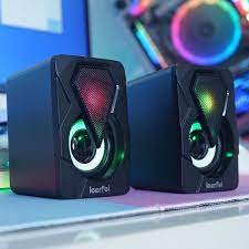 Loa máy tính,loa 2.0 LEERFE minispeaker có dây để bàn đèn LED trang trí Siêu Đẹp - Bảo Hành 1 Năm