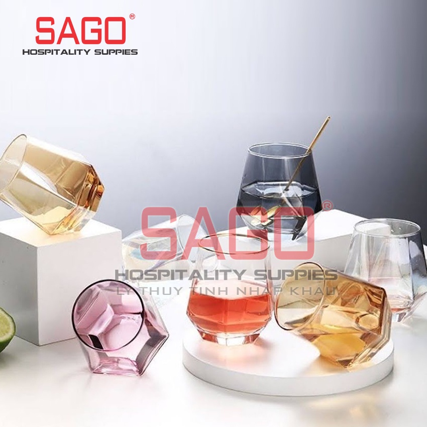 Ly Thủy Tinh , Cốc Thủy Tinh Apple Green Hexagon Rock Colors Glass 310ml | Tùy Chọn Màu