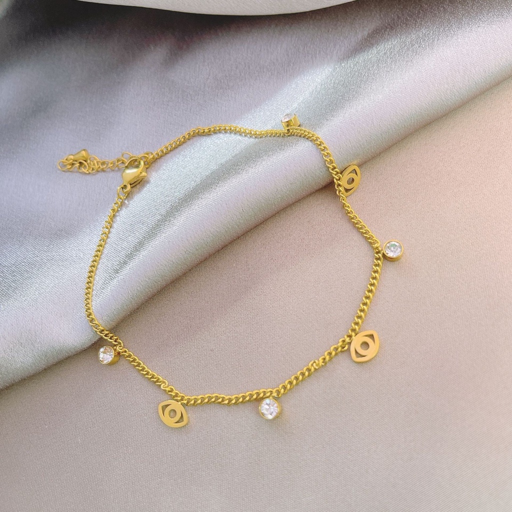 Lắc chân thép titan đính đá thiết kế đơn giản hợp thời trang