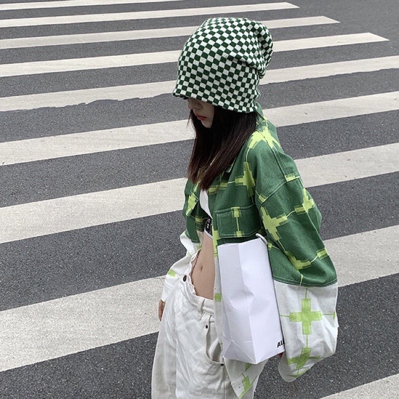 TKLIHN Áo khoác jean UNISEX kẻ caro loang màu xanh ĐỘC LẠ cá tính HOT FASHIONITA 2021 KÈM ẢNH THẬT CUỐI