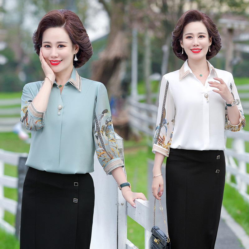 #C6036 AÓ SƠ MI LỤA QUẢNG CHÂU CAO CẤP CHO NGƯỜI TRUNG NIÊN, QUÀ TẶNG Ý NGHĨA CHO MẸ. CHẤT VẢI THOÁNG MÁT, SANG TRỌNG <3