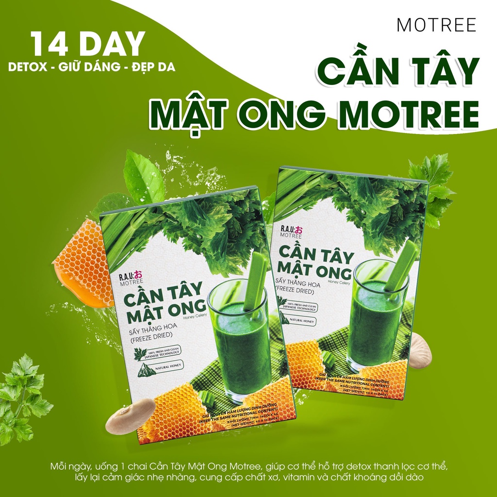 Cần Tây Mật Ong MOTREE - Hỗ Trợ Giảm Cân An Toàn, Giữ Dáng Đẹp Da Bổ Sung Vitamin Hộp 14 Gói