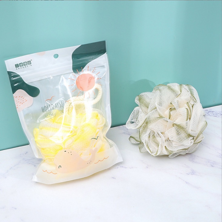 Bông tắm tròn tạo bọt tông màu vàng chanh cao cấp BAG U BONGTAM239