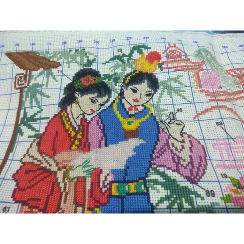 Tranh thêu thành phẩm tám nàng tiên cầm kì thư họa