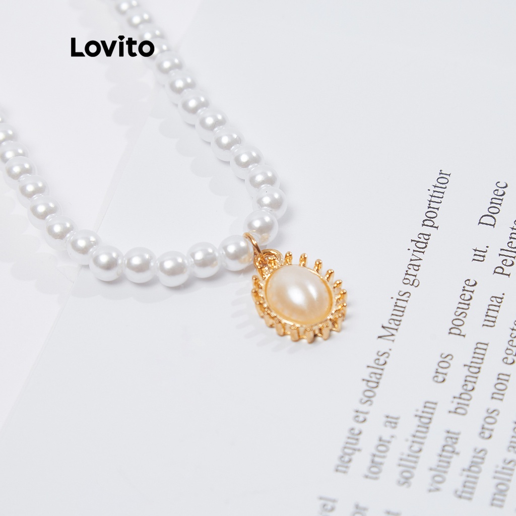 Vòng cổ Lovito hai lớp đính ngọc trai giả phong cách thường ngày L18M136 (màu trắng)
