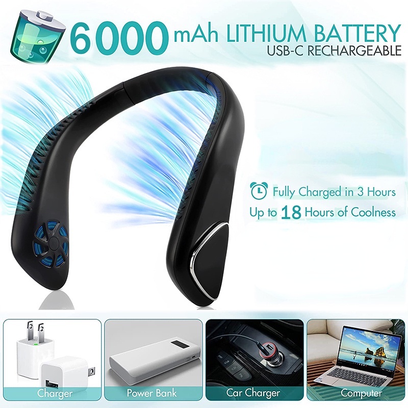 Quạt Mini Đeo Cổ Rảnh Tay 6000mah Sạc Usb Tiện Dụng