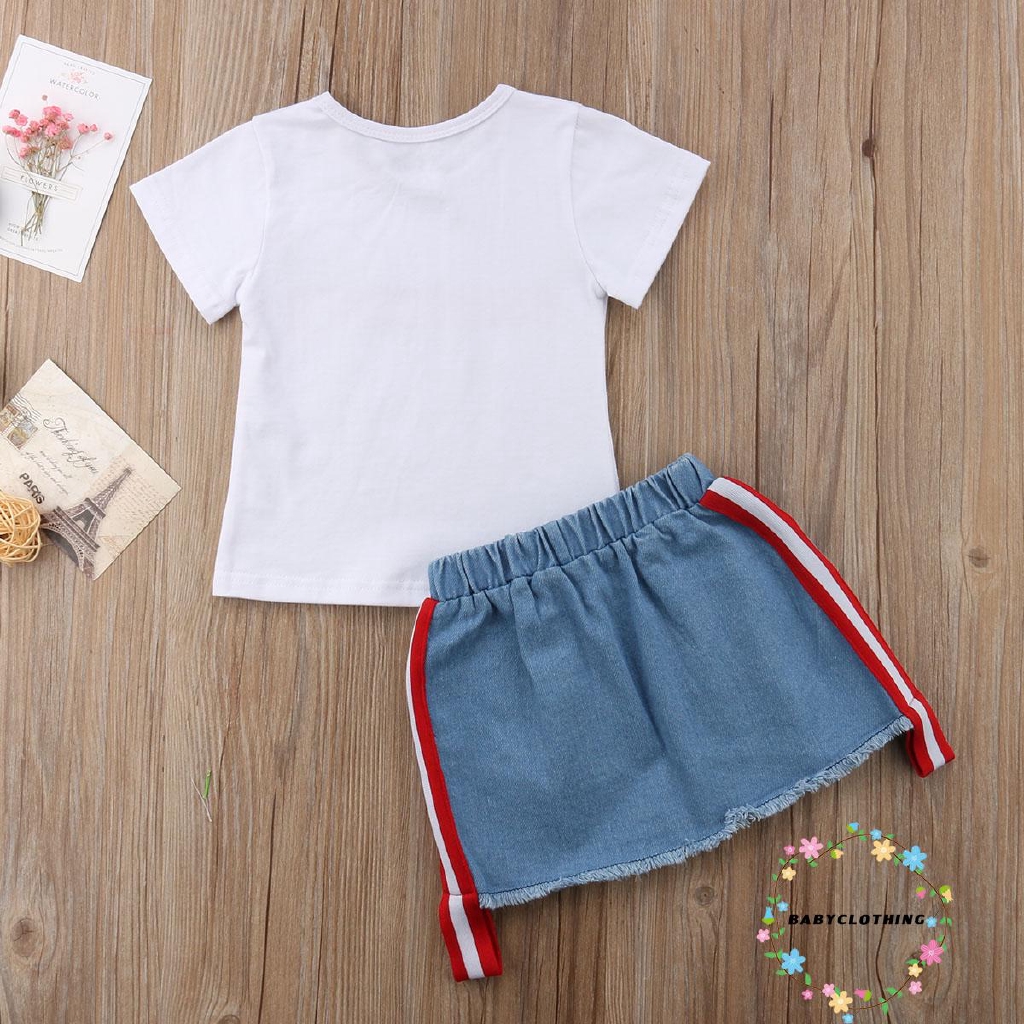 ღWSVღNewborn Kid Baby Girl Cotton Tops T-shirt Floral Skirts Denim Dress Outfit