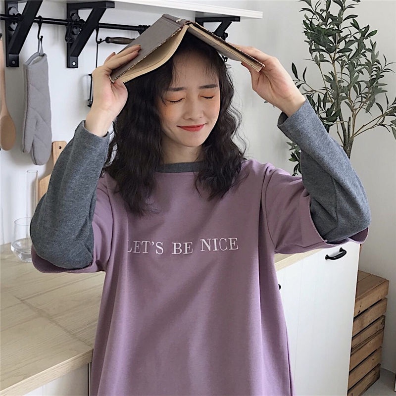 Áo Thun Tay Dài Giả Hai Lớp Dáng Rộng Phong Cách Hàn Quốc Thời Trang 2022 Cho Nữ