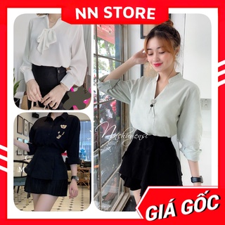 Áo sơ mi công sở nữ chất vải siêu mềm mát cổ phối kiểu thêu hình dễ thương Sơ mi MT