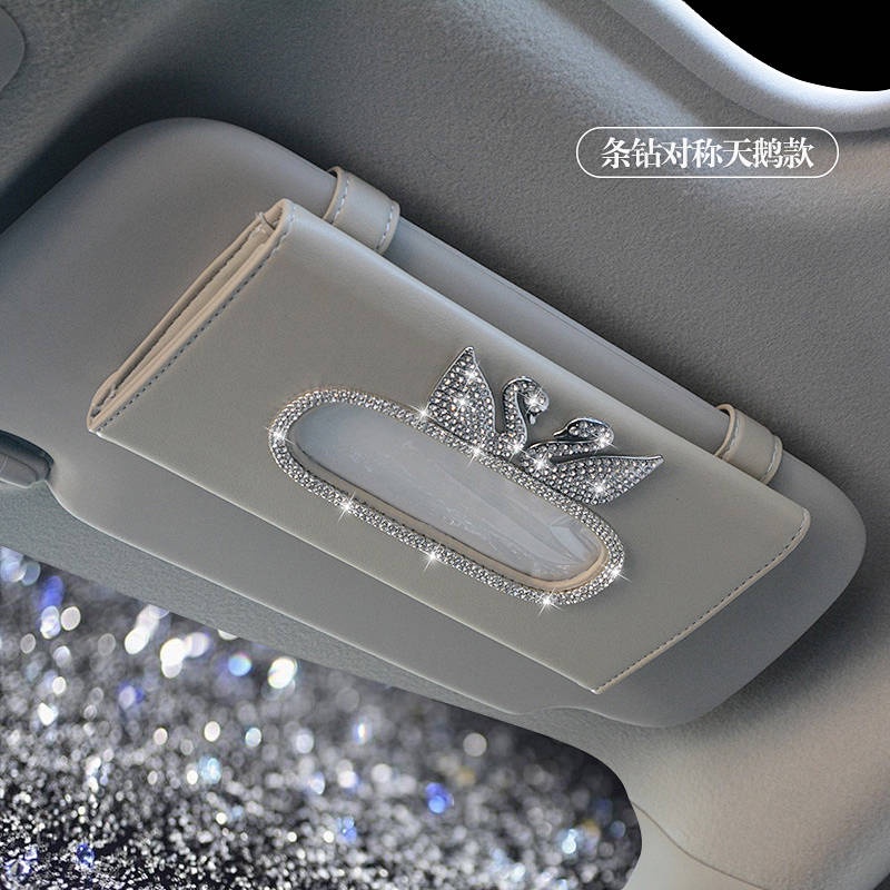 Car Tissue Box Creative Diamond Swan Cute Lady Hanging Sun Visor Car Interior Supplies Car Paper Tray Cover car accessories 9Ypp